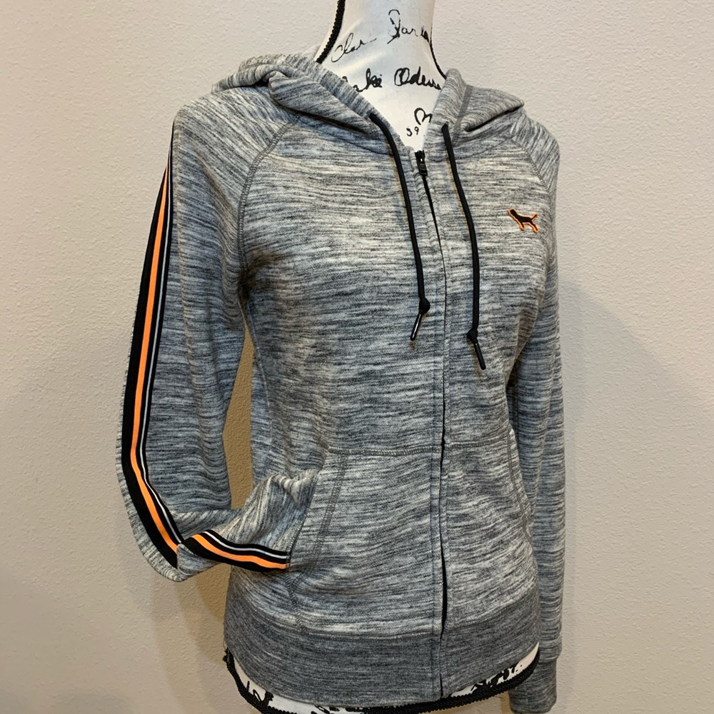 Pink Victoria’s Secret Hoodie Zip Sweatshirt Athleisure Top Heather Gray sz XS